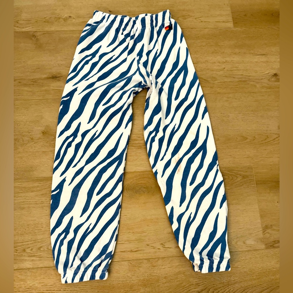 Aviator Nation Blue & White Zebra Print Joggers